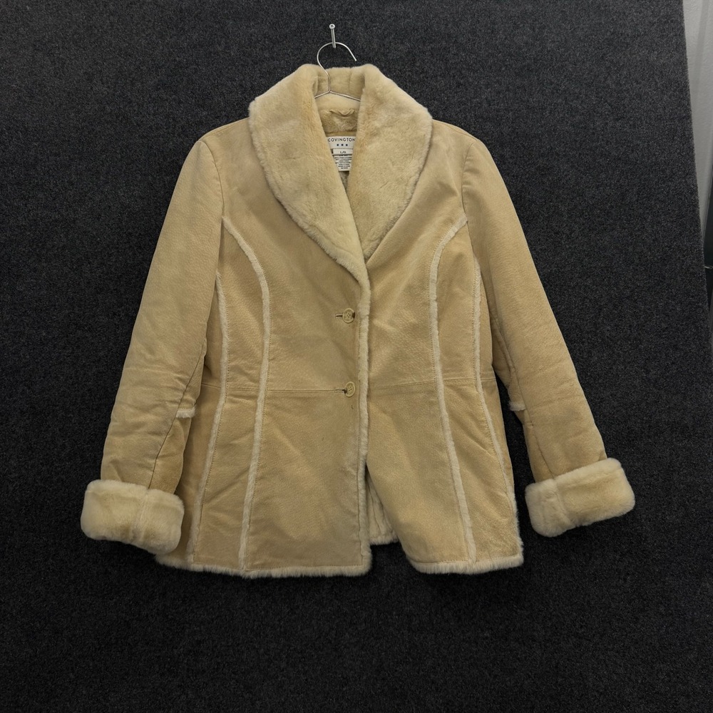 Covington Tan Leather Faux Fur Trim Boho Y2K Jacket Women Large 14-16